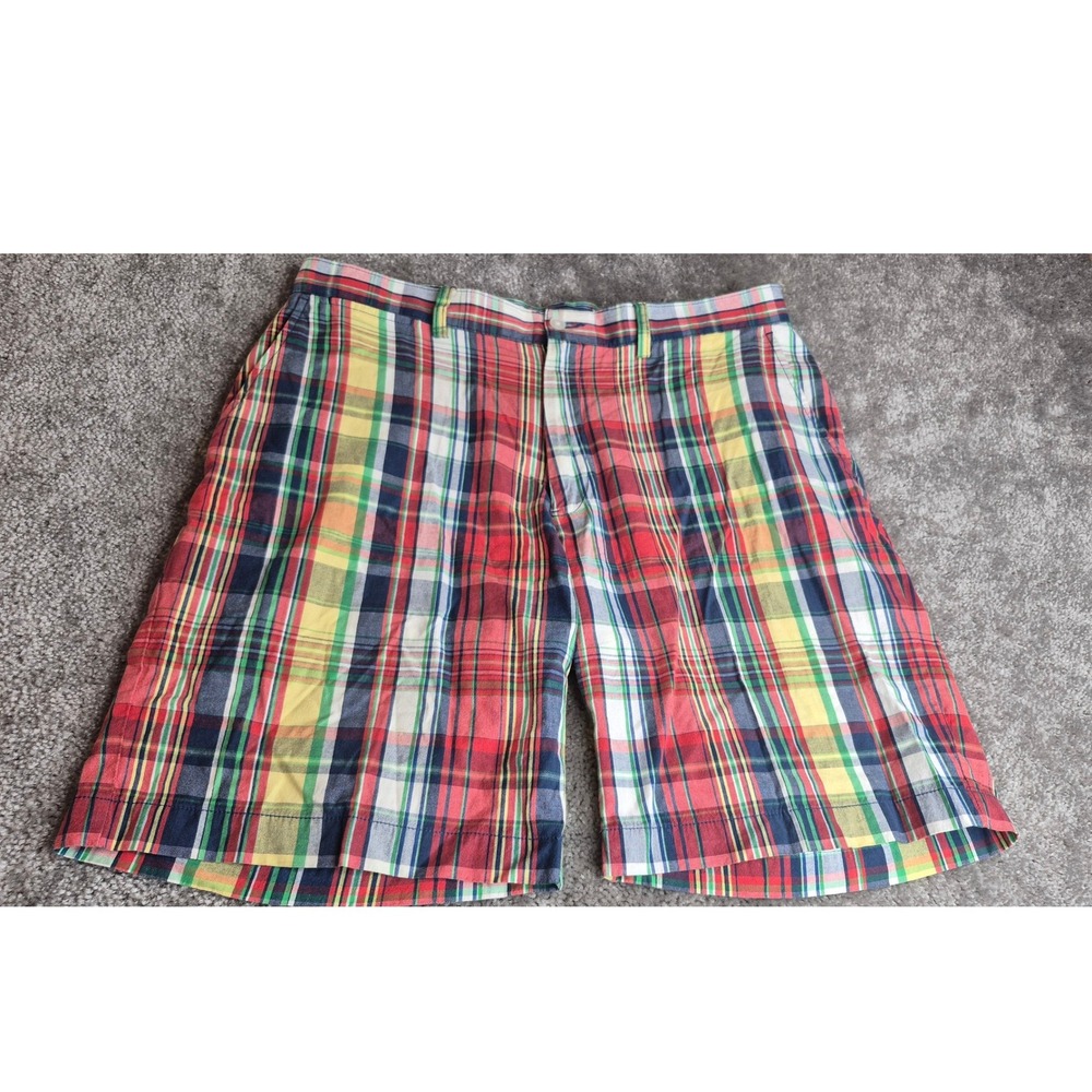 Polo Ralph Lauren‎ Mens 36 Plaid Madras Shorts Multi Color Cotton Flat Front 9"